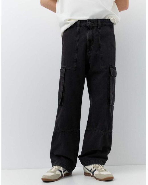 Pull&Bear White baggy Cargo Jeans for men