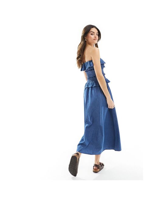 ASOS Blue Soft Denim Maxi Dress With Frill Detail