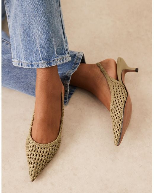 ASOS Blue Starry Weave Detail Mid Heeled Shoes