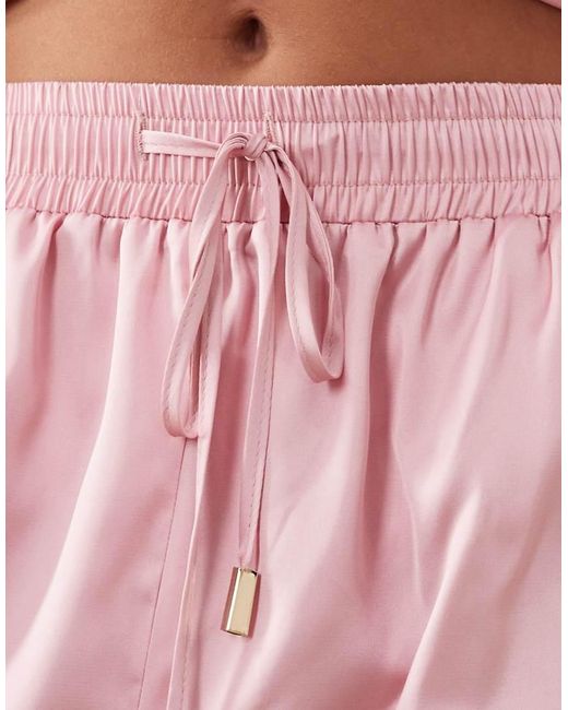 Noughts & Kisses Pink Satin Tie Waist Shorts