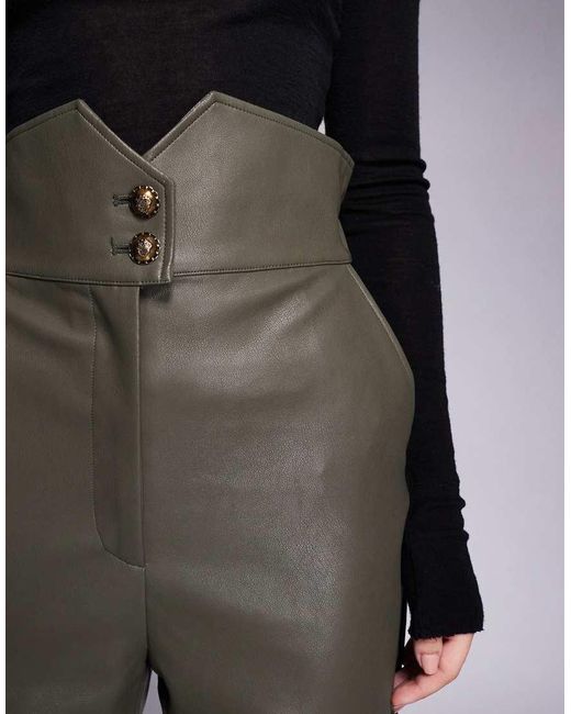 Bardot Green Leather Look Shaped High Waisted Tapered Trousers