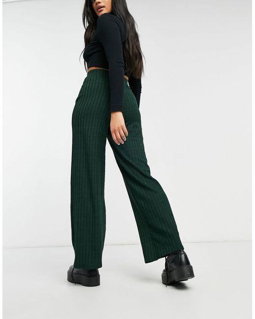 Monki Sissela Rib Wide Leg Jersey Pant 