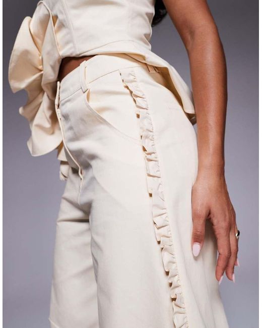 Pantalones Amarillo Pastel De Pernera Barrel Con Volante De Sarga De Algodón De (Parte De Un Conjunto) ASOS de color Yellow