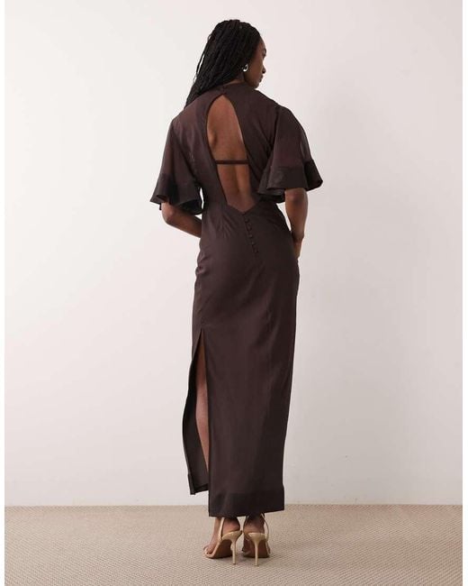 ASOS Brown Asos Design Tall Half Wide Sleeve Column Chiffon And Satin Contrast Dress