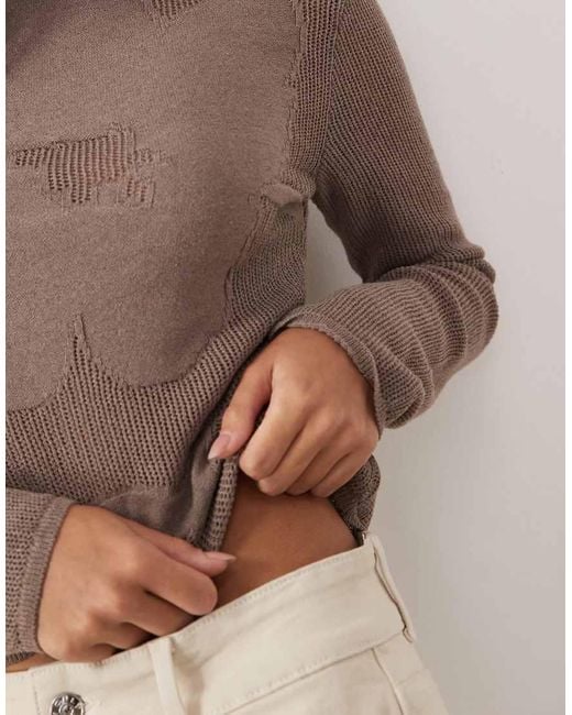 ASOS Natural Fine Knit Floral Top