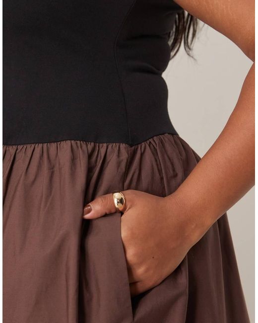 Vestido Largo Marrón Con Cuello Ancho Y Diseño Híbrido De Asos Design Curve ASOS de color Brown