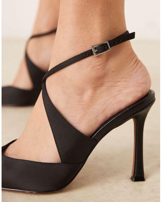 ASOS Black Wide Fit Porscha Cross Over Detail High Heel Shoes