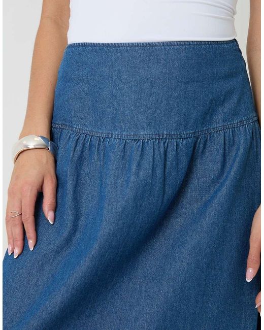 Threadbare Blue Dropped Waist Denim Maxi Skirt