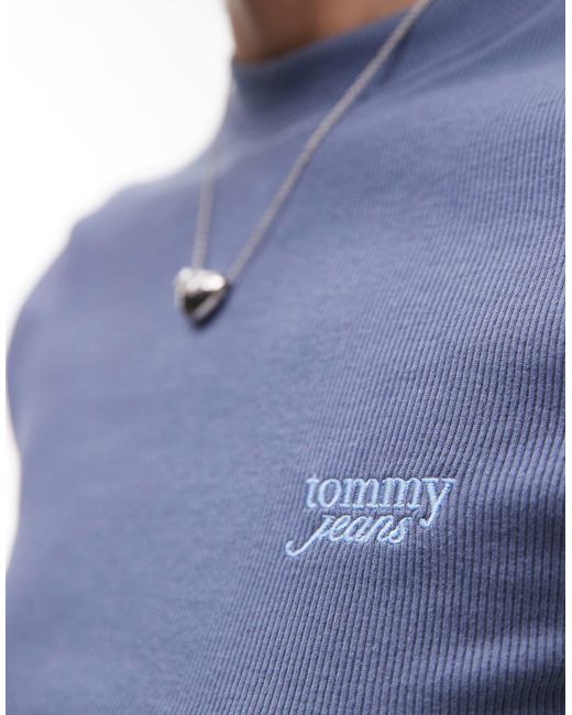Tommy Hilfiger Blue Off Centre Script Logo T-shirt