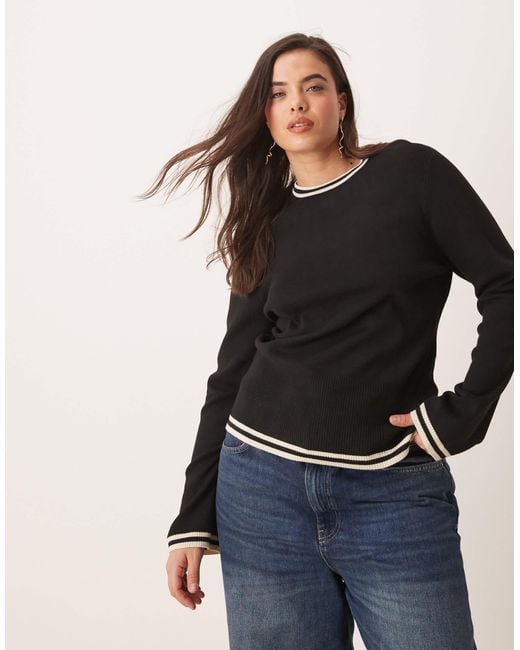 Pretty Lavish Curve Black Contrast Knit Long Sleeve Top