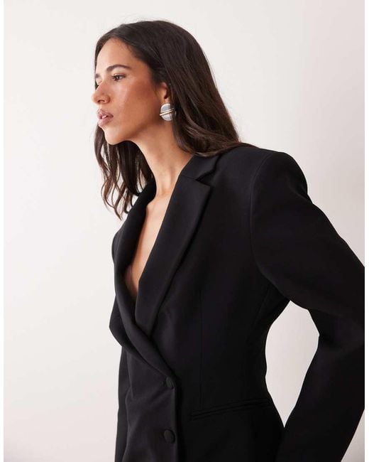 Miss Selfridge Black Strong Shoulder Cinched Blazer Dress