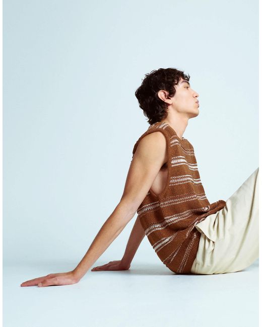 Topman – relaxed-fit-tanktop aus häkelstrick in Brown für Herren