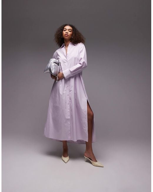 open lace back dress Purple Cotton Poplin Fit and Flare Short Button-Down Shirt Dress 62