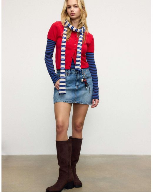 Pull à manches courtes en maille avec col polo Stradivarius en coloris Red