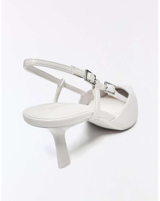 Bershka White Buckled Heel Shoes