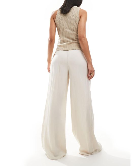 Pull&Bear White Lightweight Rustic Tailored Wide Leg Trouser
