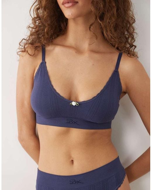 Boux Avenue Blue Pointelle V Front Bralet With Rose Detail
