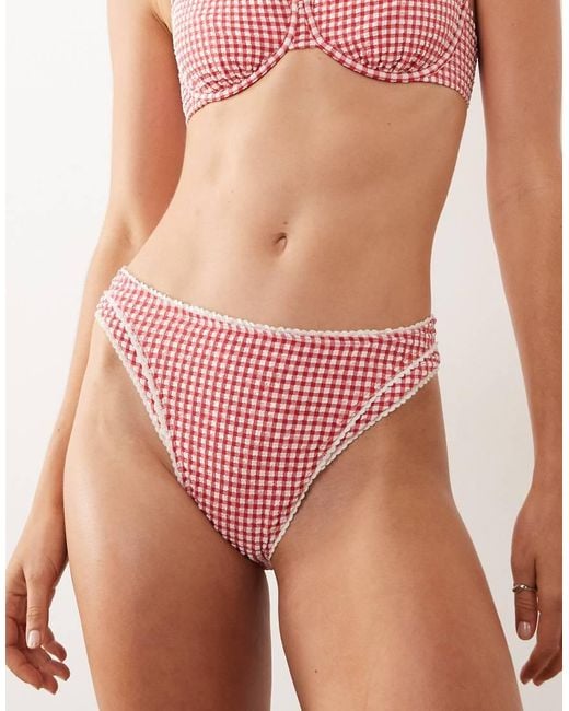 Abercrombie & Fitch Red Mid Rise Contrast Seam Bikini Bottoms Co-ord