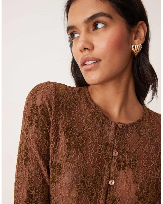 Pretty Lavish Brown – strickjacke aus spitze