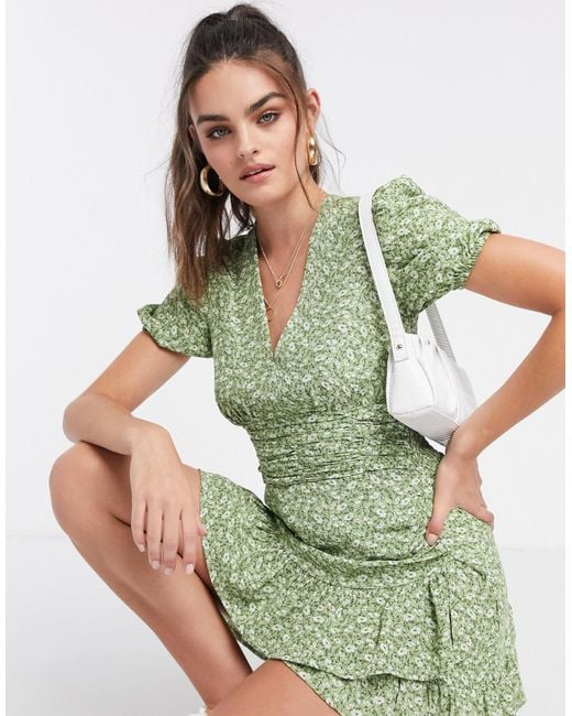 stradivarius green floral dress Mini With Frill in Sleeveless shirt