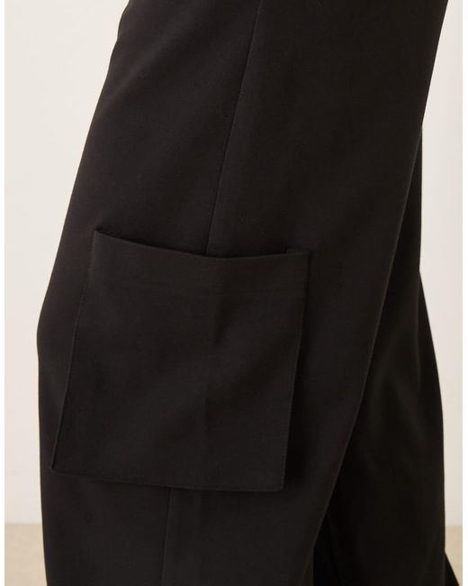 ASOS Black Tailored Straight Leg Pants With Cuffs And Utility Pocket Detail