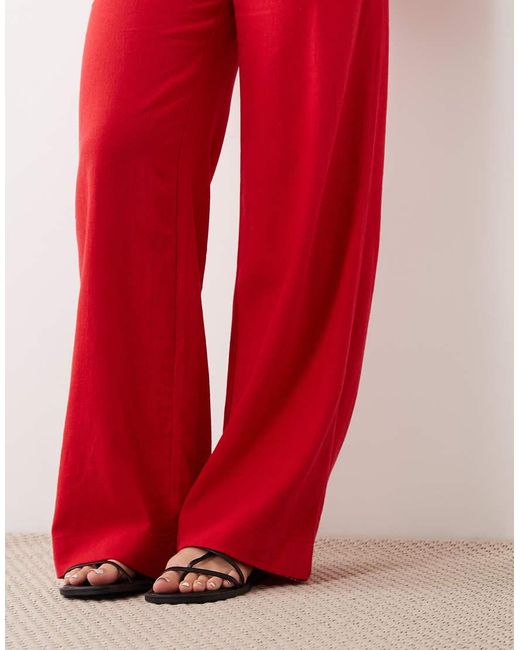 ASOS Red Relaxed Straight Leg Trousers With Linen