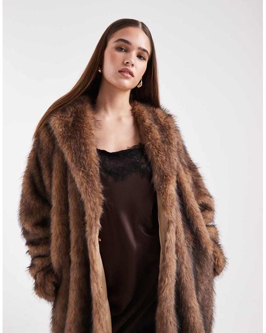 ONLY Brown Faux Fur Maxi Coat