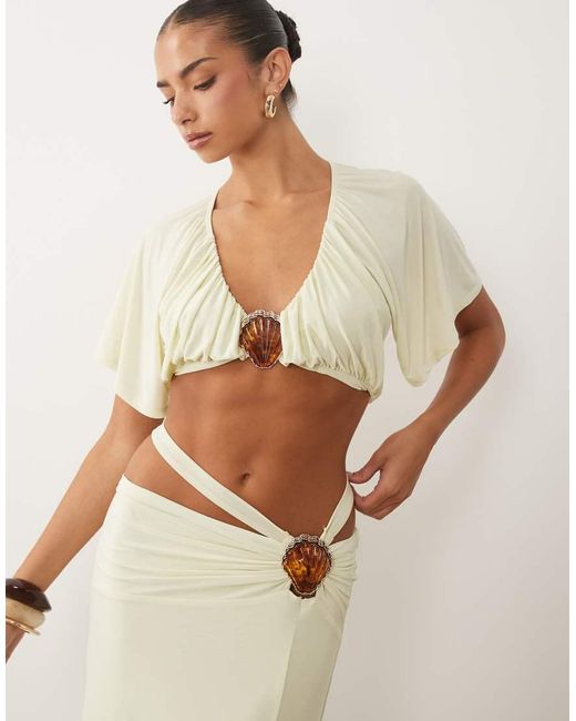 ASOS Natural Co-Ord Slinky Draped Top With Shell Trim