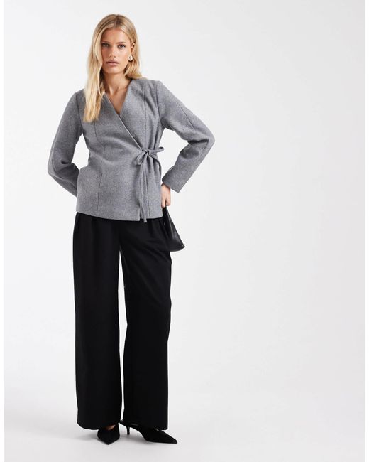 ONLY Gray Wrap Around Side Tie Structured Jacket