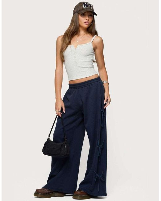 Edikted Blue Claudette Baggy Ribbon Sweatpants