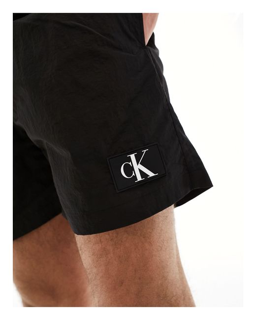 Calvin Klein Black Monogram Nylon Medium Drawstring Swim Short for men