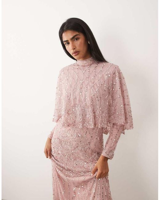 Beauut Pink Embellished Cape Detail Maxi Dress