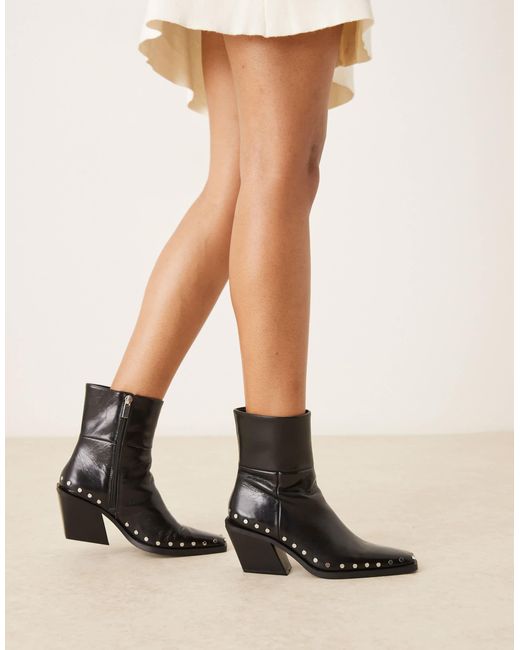 ASOS Black Elixir Leather Western Studded Ankle Boots