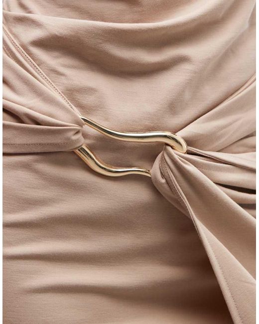 & Other Stories Natural Draped Jersey Maxi Dress With Boat Neck And Buckle Detail