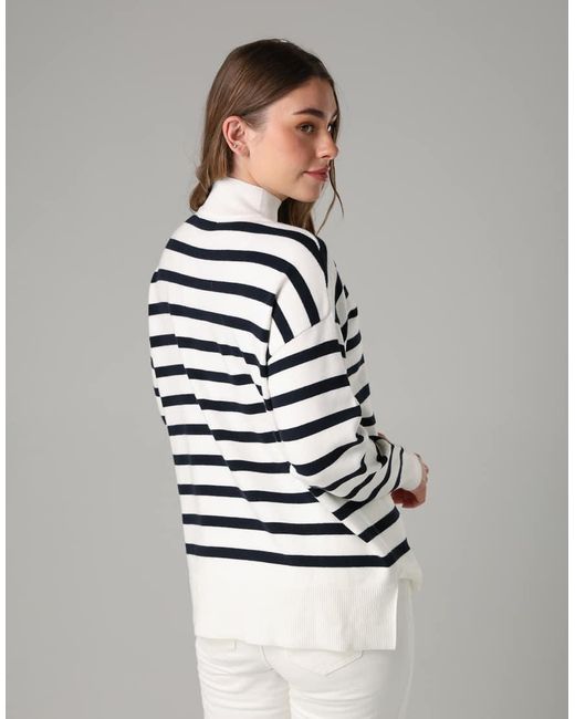 French Connection Gray Oversized High Neck Cosy Striped Long Sleeve Jumper
