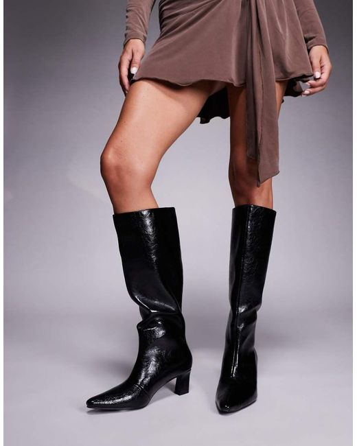 Public Desire Black Boomer Heeled Knee Boots