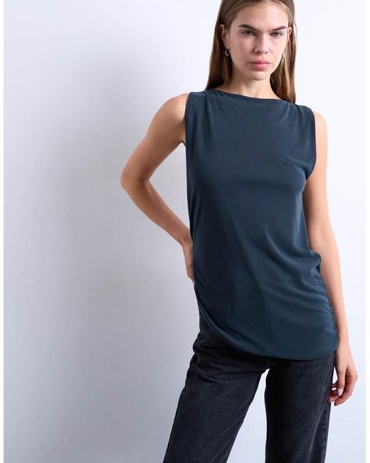 TOPSHOP Mouwloze Top Van Cupro Met Geknoopte Zijkant in het White