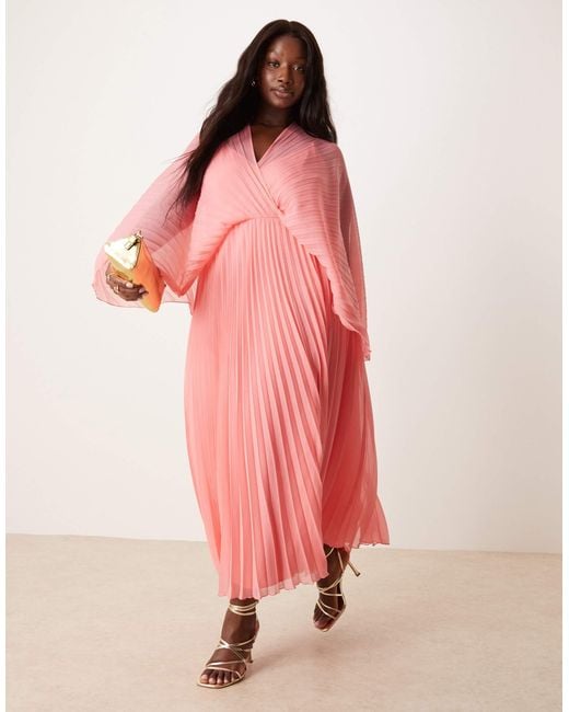 Formal Asos Curve Wedding Guest Dress ASOS DESIGN Flutter Sleeve Midi Dress Pleat Skirt, Peach/Neutral Formal Asos Curve Wedding Guest Dress ASOS DESIGN Flutter Sleeve Midi Dress Pleat Skirt, Peach/Neutral