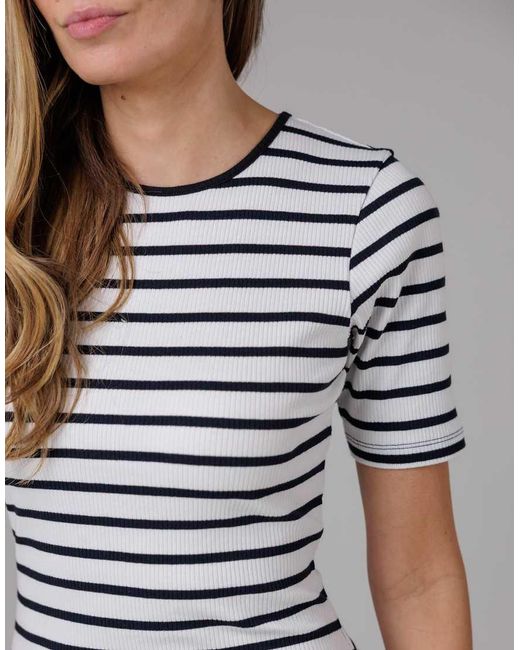 French Connection Gray Cotton Ribbed Striped Short Sleeve Bodycon Midi Dress