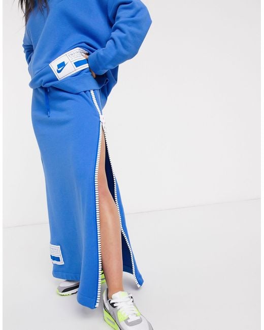 Jupe longue avec fermeture éclair sur le côté Nike en coloris Bleu | Lyst