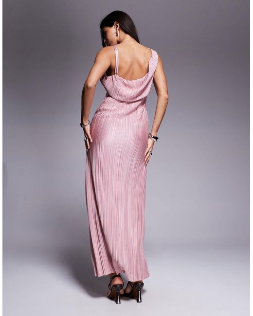 Robe longue plissée et drapée à décolleté plongeant - blush ASOS en coloris Gray