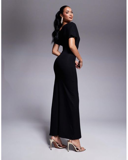 ASOS Blue Asymmetric Cap Sleeve Midi Dress With Split