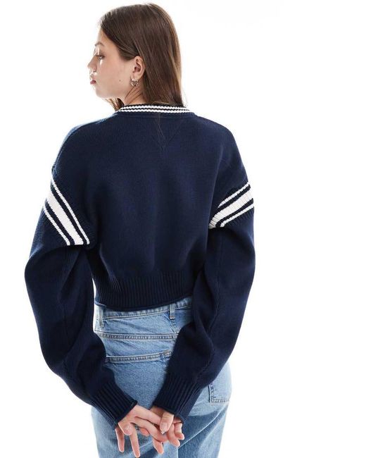 Maglione Corto Stile College Con Scollo A V di Tommy Hilfiger in Blue