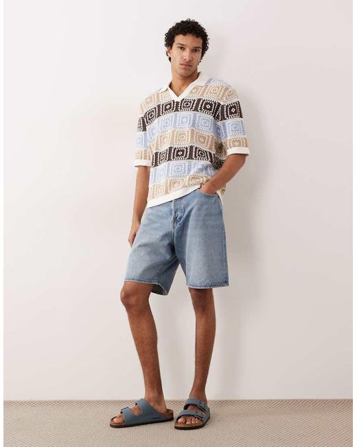 Only & Sons White Relaxed Fit Crochet Polo for men
