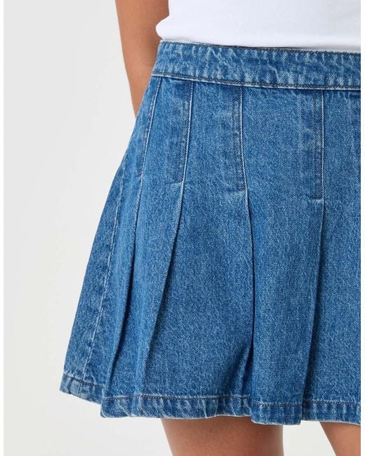 Threadbare Blue Denim Pleated Mini Skirt