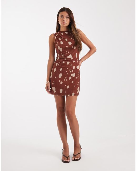 Vero Moda Red Mesh Slash Neck Sleeveless Mini Dress