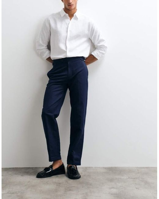 ASOS Blue Tailored Linen Rich Straight Leg Trousers for men