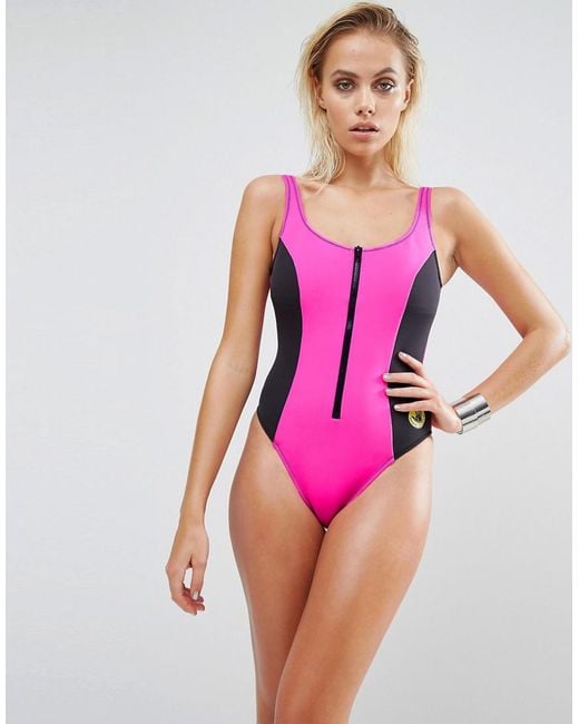 Body Glove Pink High Leg Zipped Neoprene Swimsuit | Lyst Canada