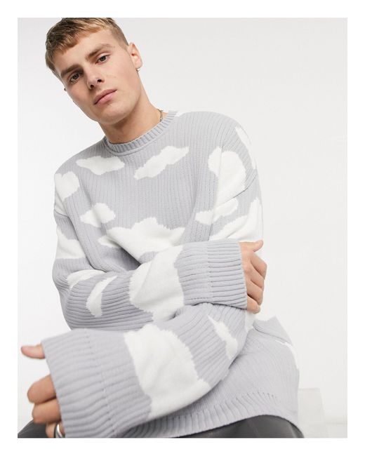 ASOS Oversized Knitted Jumper With Cloud Design in Grey for Men | Lyst  Canada