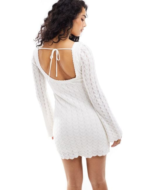 Hollister White Long Sleeve Crochet Mini Dress